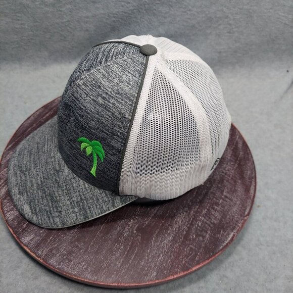Gray & White Mesh Trucker Hat With Green Palm Tree Embroidery Adjustable Snapbac - Picture 2 of 10